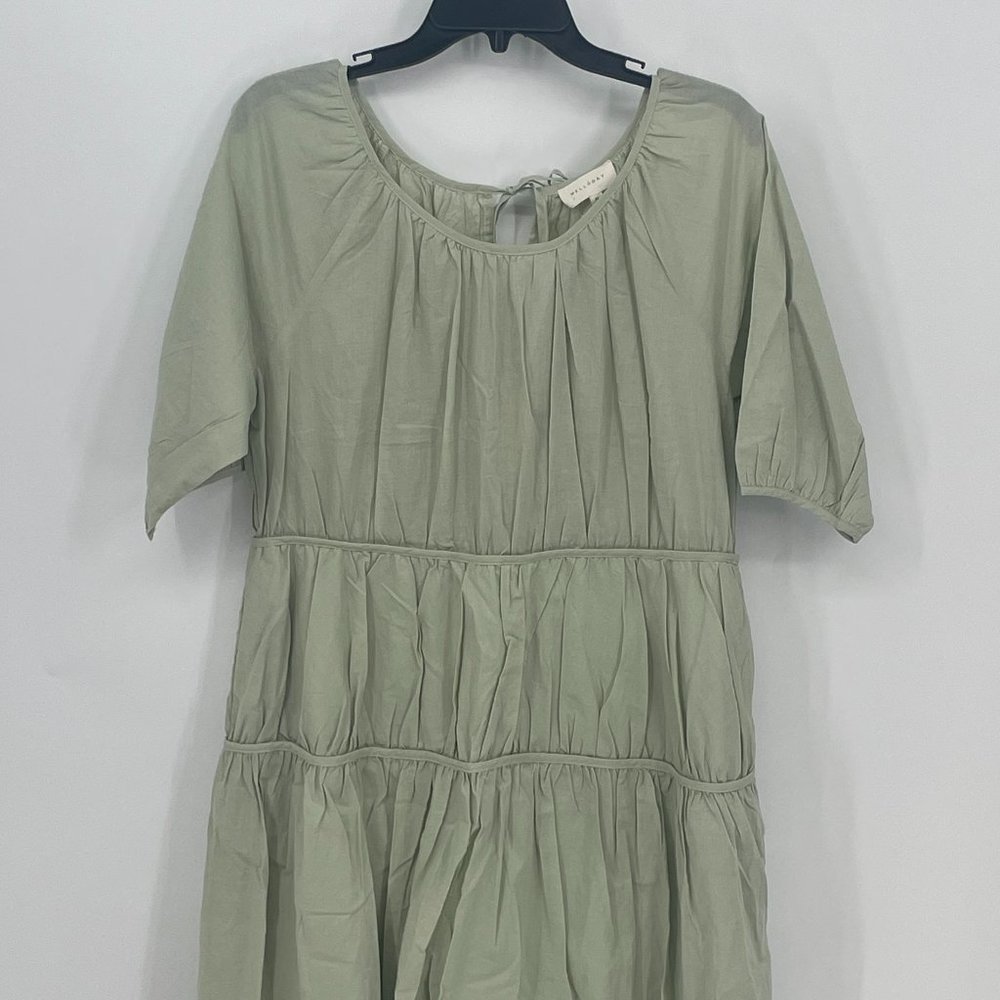 Womens MELLODAY Elbow Length Sleeve Poplin Midi Babydoll Dress